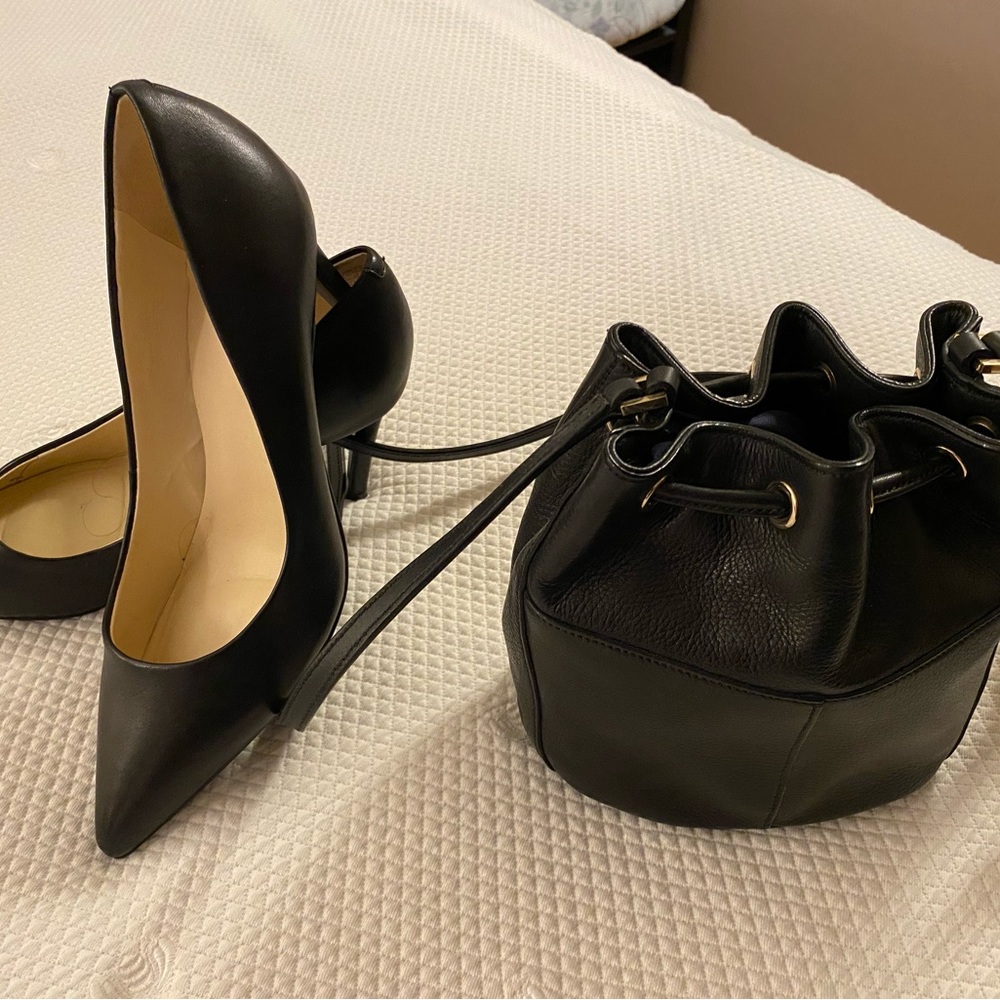 Cole Haan Black Leather Small Drawstring Handbag